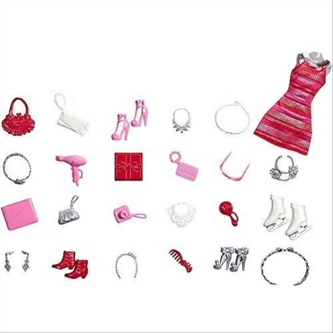 Barbie Toy Fashion Doll Advent Calendar - 24 Surprise Items - Dresses Clothes Sh - Maqio