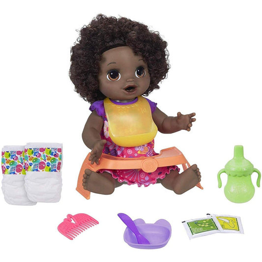 Baby Alive Happy Hungry Baby with Dark Brown Curly Hair E4893 - Maqio
