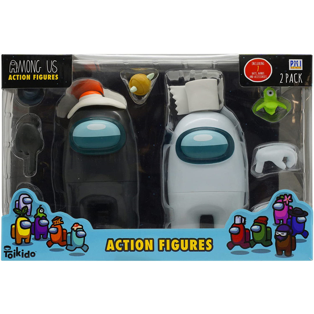 Official & Fully Licensed Among Us Action Figures Pack of 2 Black & White - Maqio