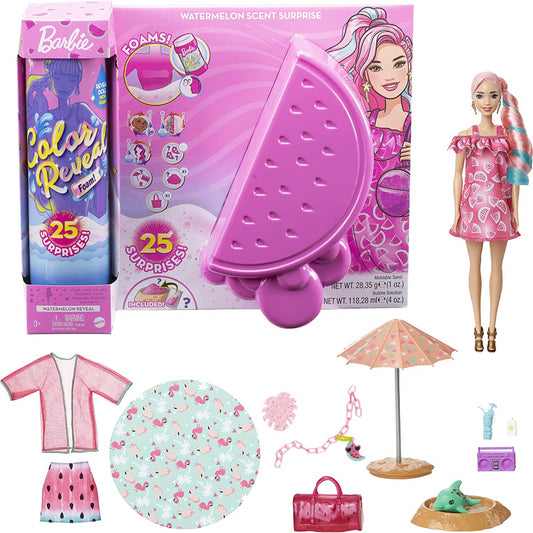 Barbie Colour Reveal Doll & Pet Friend 25 Surprises Bubbles Doll - Watermelon