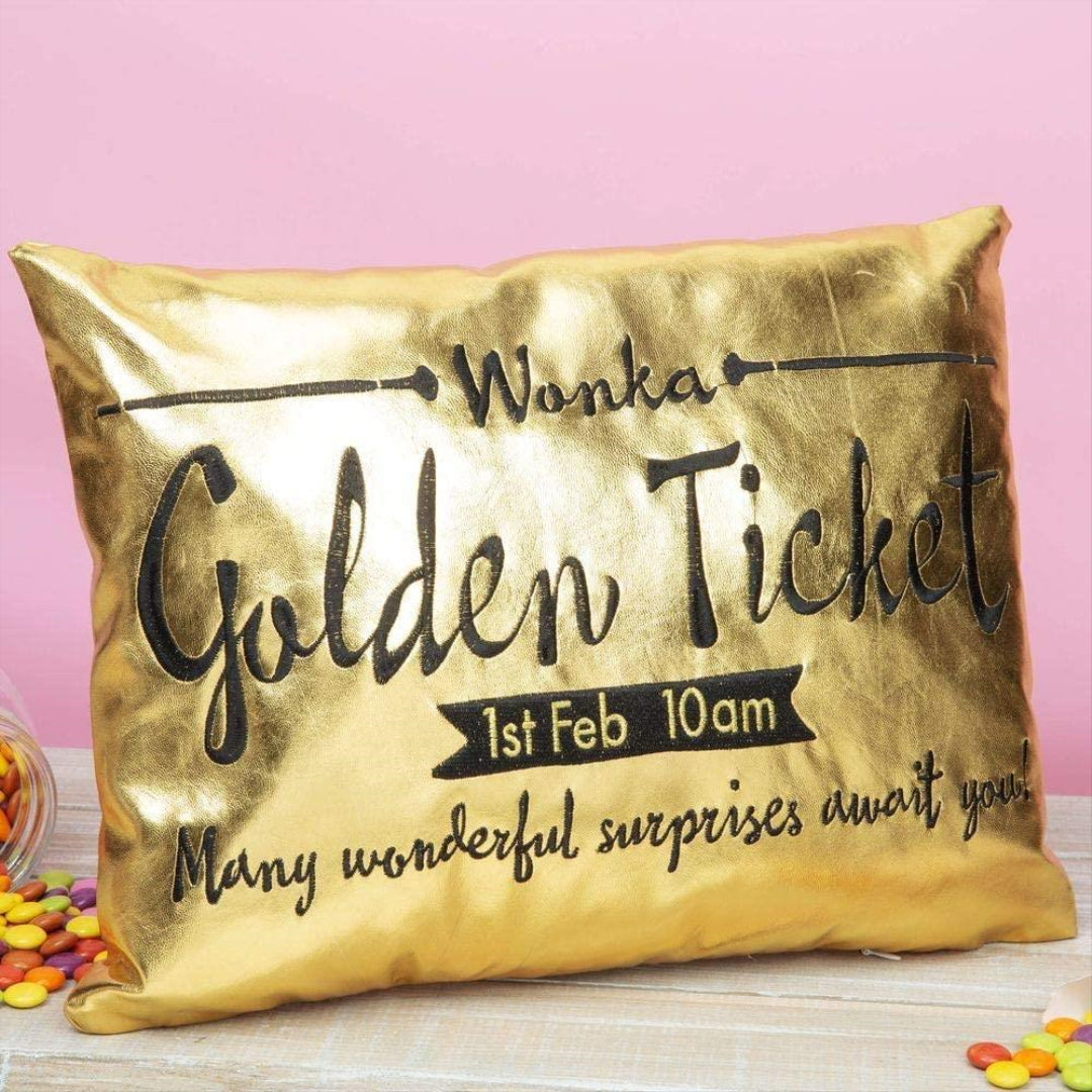 Just 4 Kids Charlie and The Chocolate Factory Golden Ticket Cushion - Maqio