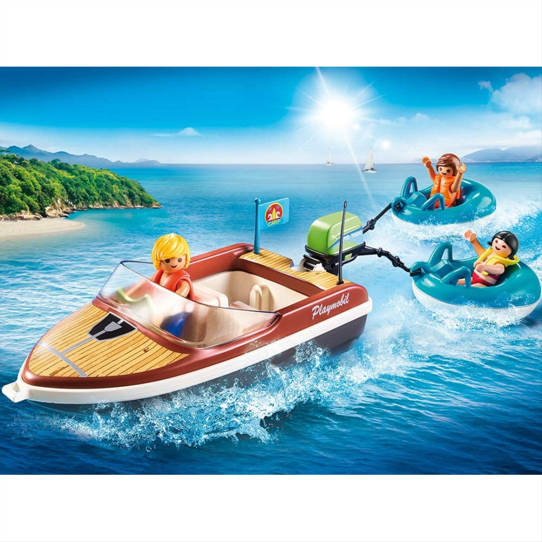 Playmobil 70091 Family Fun Campsite Floating Speedboat with Tube Riders - Maqio