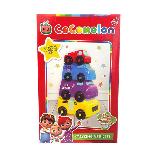Cocomelon 4 Fun Stacking Vehicles Cars & 1 Sticker Sheet - Maqio