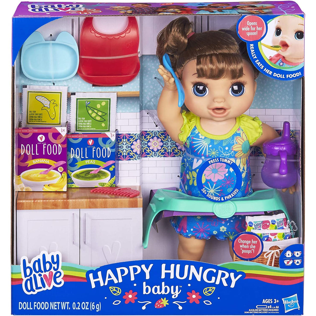 Baby Alive Happy Hungry Baby with Brown Straight Hair E4895 - Maqio