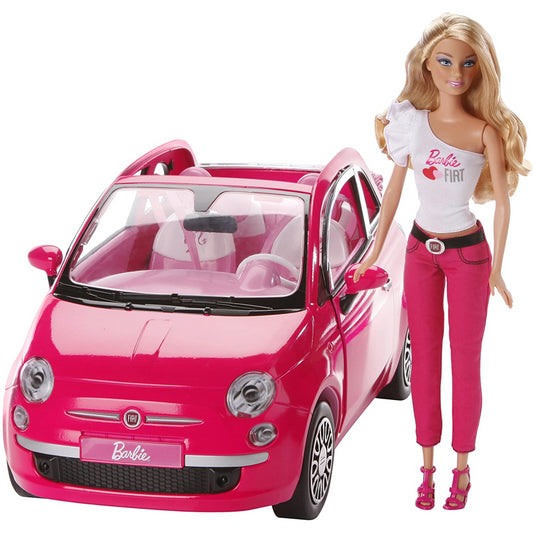 Barbie with Fiat 500 car in Pink - Maqio