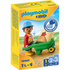 Playmobil 123 3pc Construction Worker & Wheel Barrow Figure - Maqio