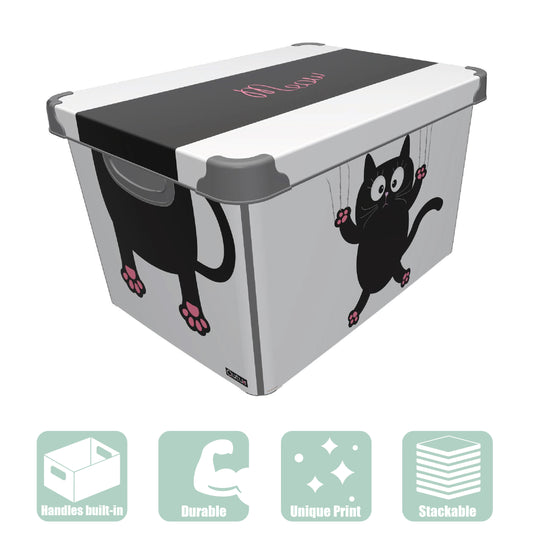 Maqio 22 Litre Plastic Storage IML Print Cat Meow DÃ©cor Box - Maqio