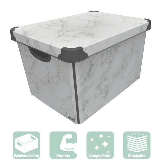 Maqio 22 Litre Plastic Storage IML Print Marble DÃ©cor Box - Maqio